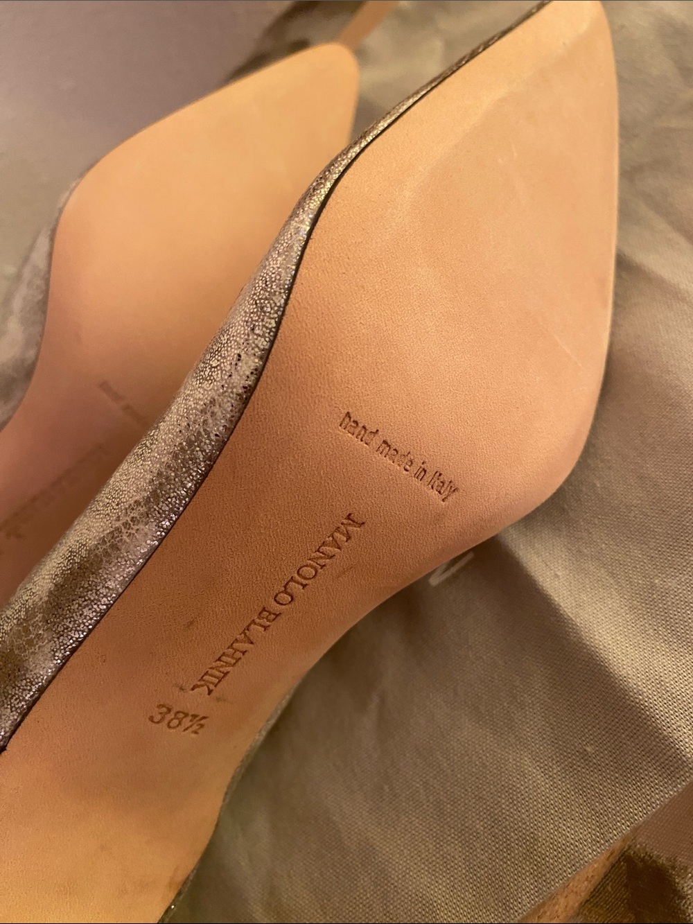Manolo Blahnik Metallic Pointed-Toe Pumps with Floral Appliqué - Picture 5 of 7
